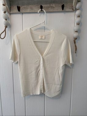 Allie Rose Ribbed V-Neck Button-Up Top